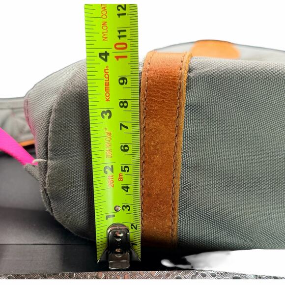 WILL Leather Goods Gray Canvas Backpack Tan Leather Trim Pink Straps - Picture 11 of 12